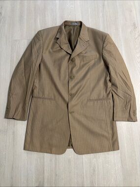 🔥BUNDLESALE Men's 42L Insignia Collezione Tan Pinstripe Sport Coat Blazer Suit